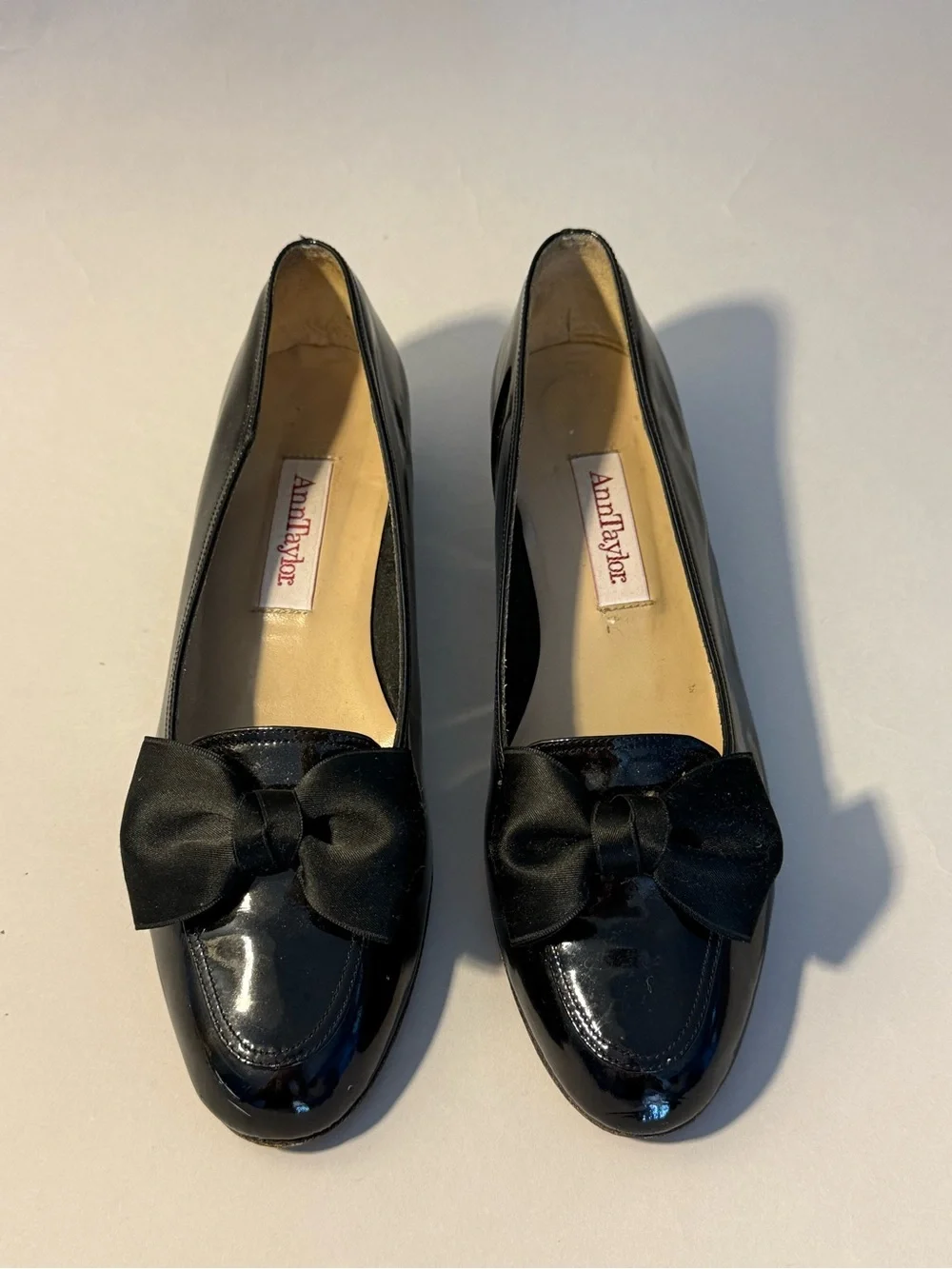 Ann Taylor Black Patent Bow-Accent Loafers